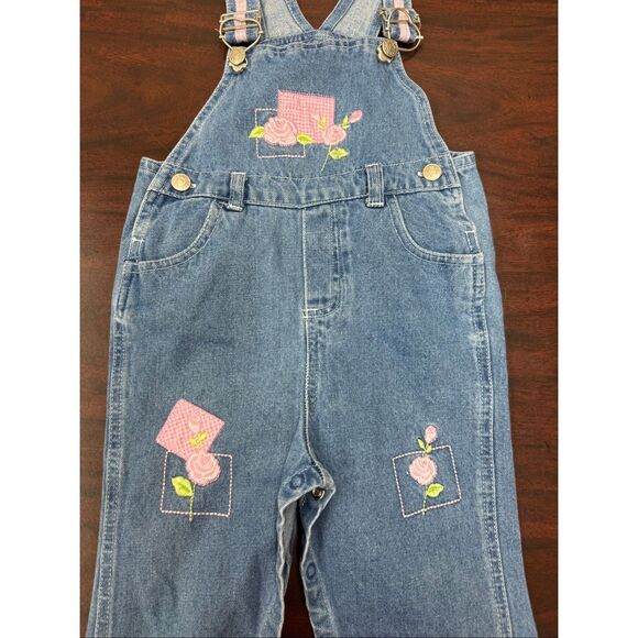 Vintage Girls 24 Month Denim Overalls with Floral Embroidery - Picture 2 of 7
